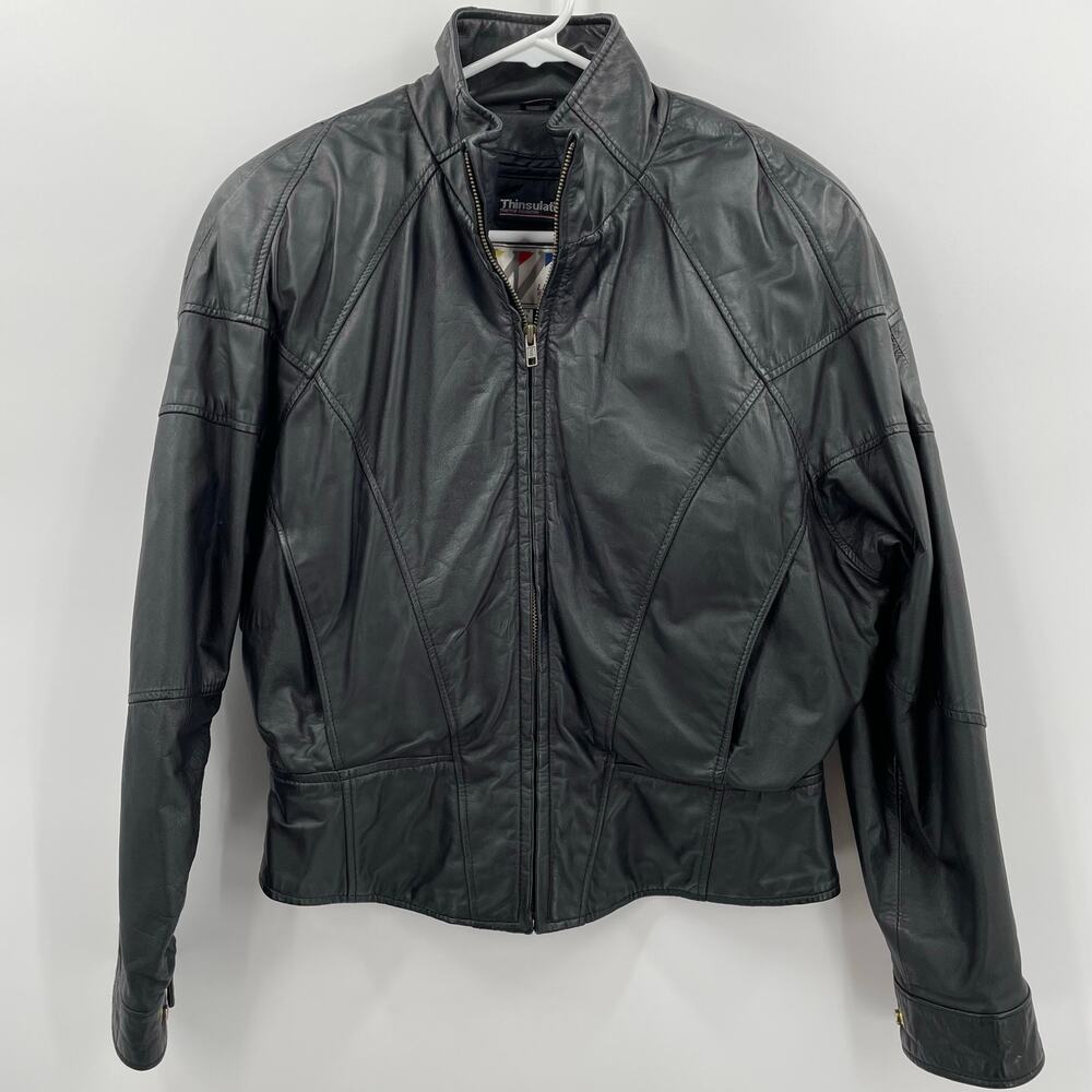 Wilson Thinsulate Women's Vtg. Leather Moto Jacket, Black, Sz. M  80s 90s *FLAW* - Picture 2 of 14